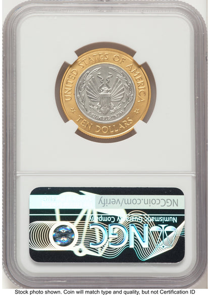 2000-W $10 Library of Congress Bi-Metallic Gold 0.2509 oz and Platinum 0.2509 oz Brown Label Modern Issues NGC MS70