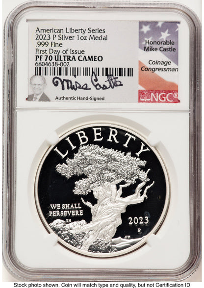 2023-P Silver American Liberty High Relief Medal FDI Mike Castle Medals and Tokens NGC MS70 (763940007)