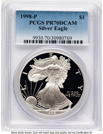 1998-P Proof Silver Eagle 1 oz Blue Gradient PCGS PR70