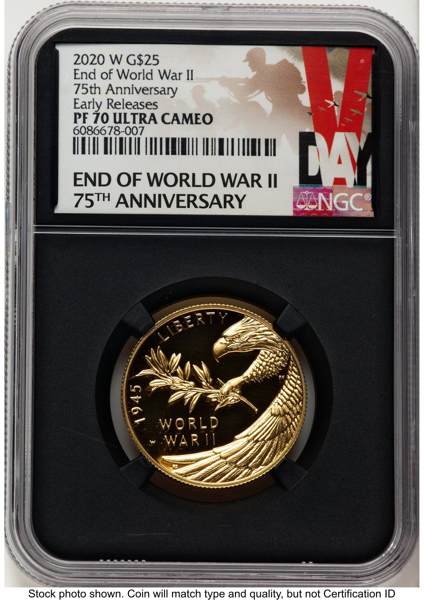 2020-W 1/2 oz Proof Gold End of World War II 75th Anniversary ER V-Day Label Modern Issues NGC MS70