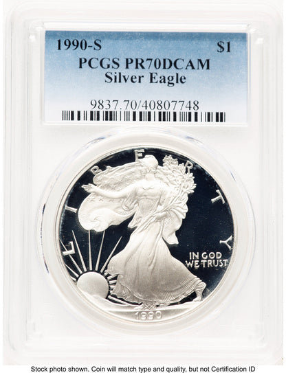 1990-S Proof Silver Eagle 1 oz Blue Gradient PCGS PR70