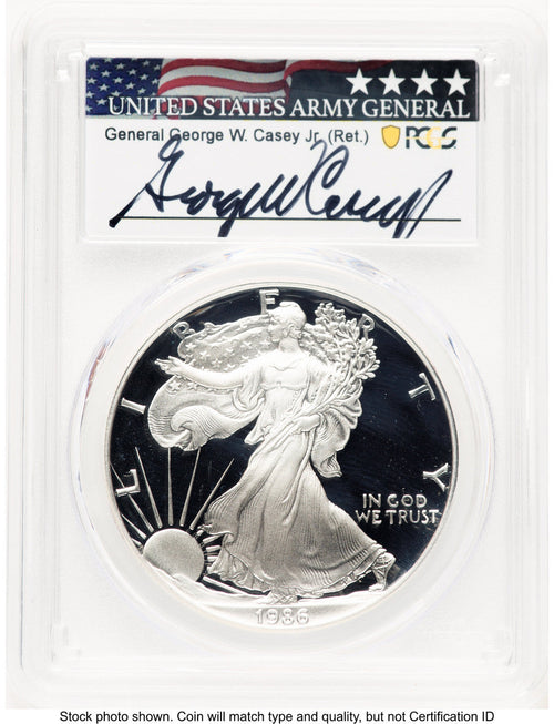 1986-S Proof Silver Eagle 1 oz George Casey PCGS PR70