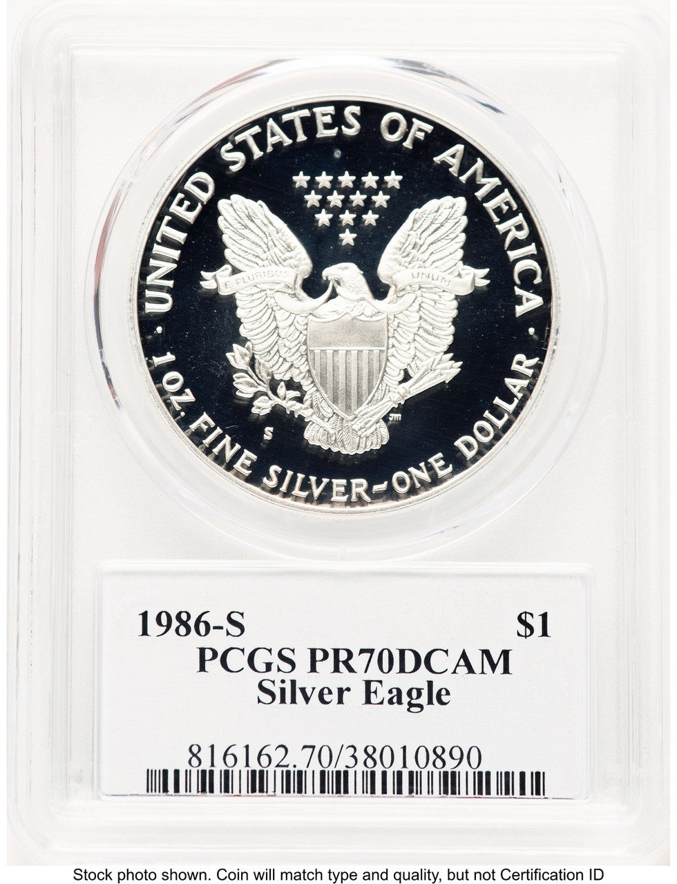 1986-S Proof Silver Eagle 1 oz George Casey PCGS PR70