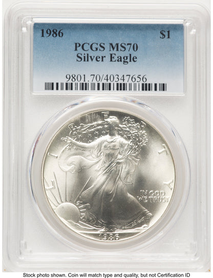 1986 Silver Eagle Blue Gradient PCGS MS70