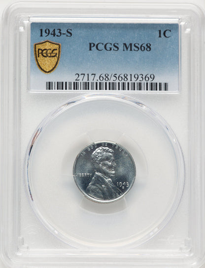 1943-S 1C Blue Gradient Lincoln Cent PCGS MS68