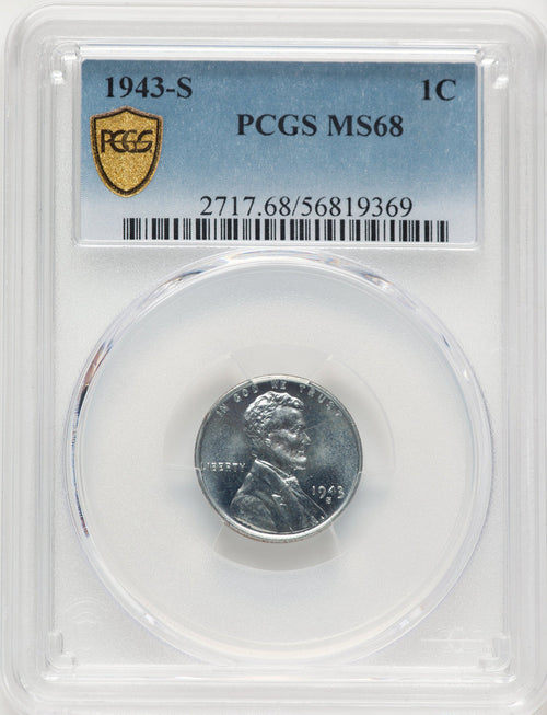 1943-S 1C Blue Gradient Lincoln Cent PCGS MS68