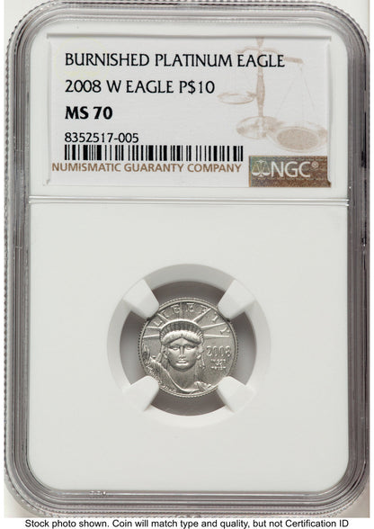 2008-W Burnished Platinum Eagle 1/10 oz Brown Label NGC MS70