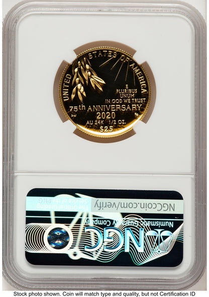 2020-W 1/2 oz Proof Gold End of World War II 75th Anniversary FDI V-Day Label NGC PF70