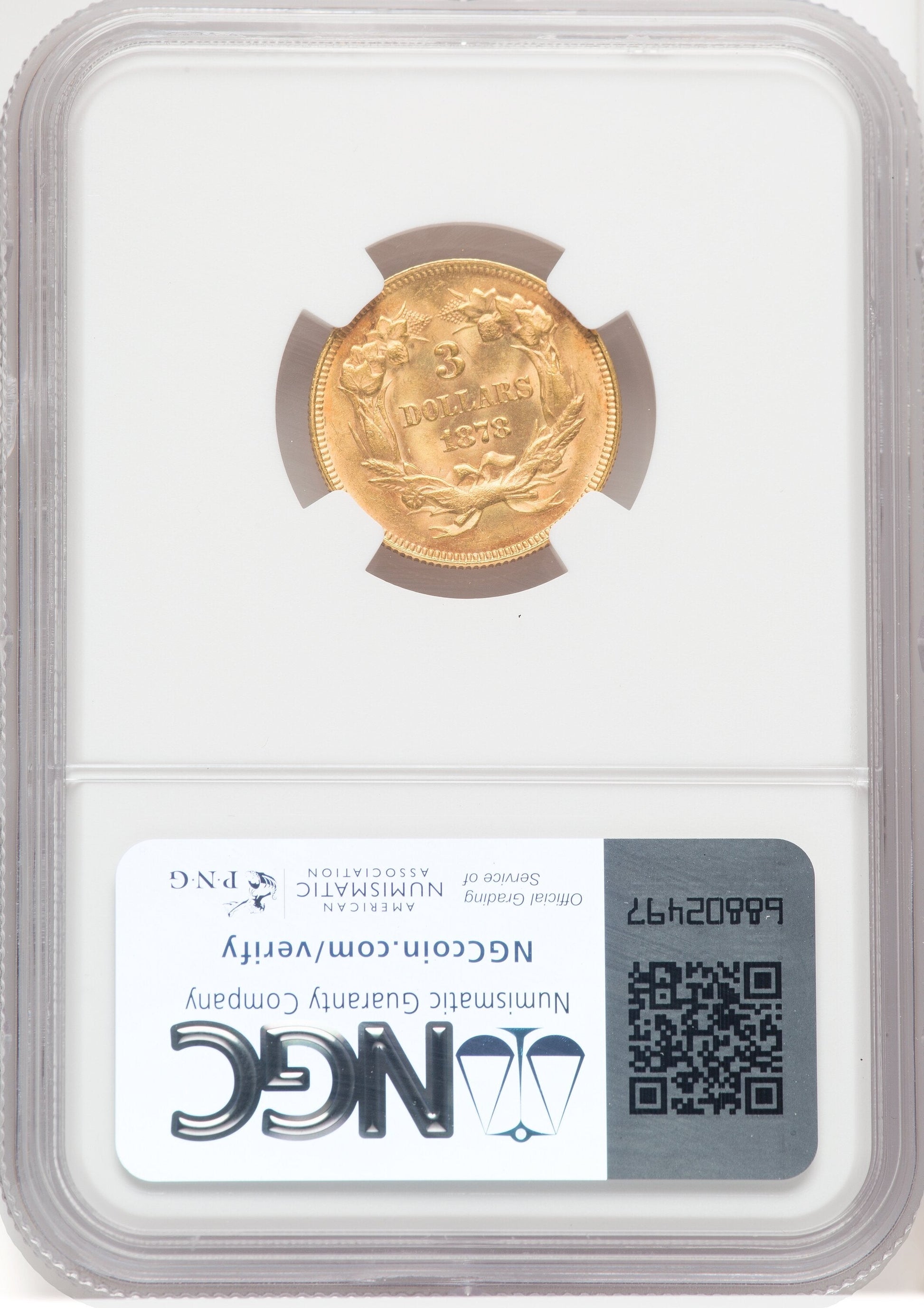 1878 $3 Three Dollar Gold Pieces NGC MS65