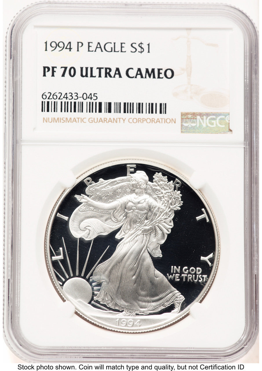 1994-P Proof Silver Eagle 1 oz Brown Label NGC PF70