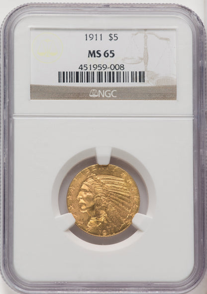 1911 $5 Indian Half Eagle NGC MS65