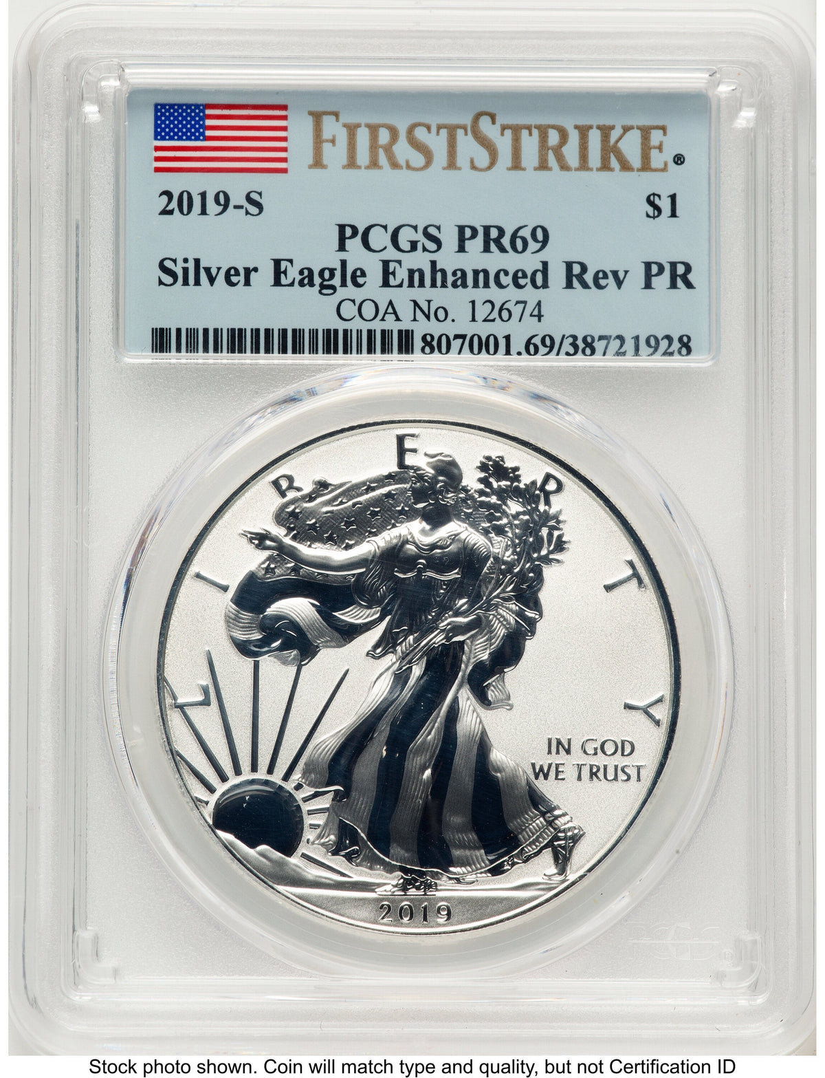 2019-S Enhanced Reverse Proof Silver Eagle 1 oz FS Flag PCGS PR69