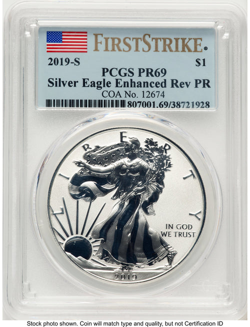2019-S Enhanced Reverse Proof Silver Eagle 1 oz FS Flag PCGS PR69