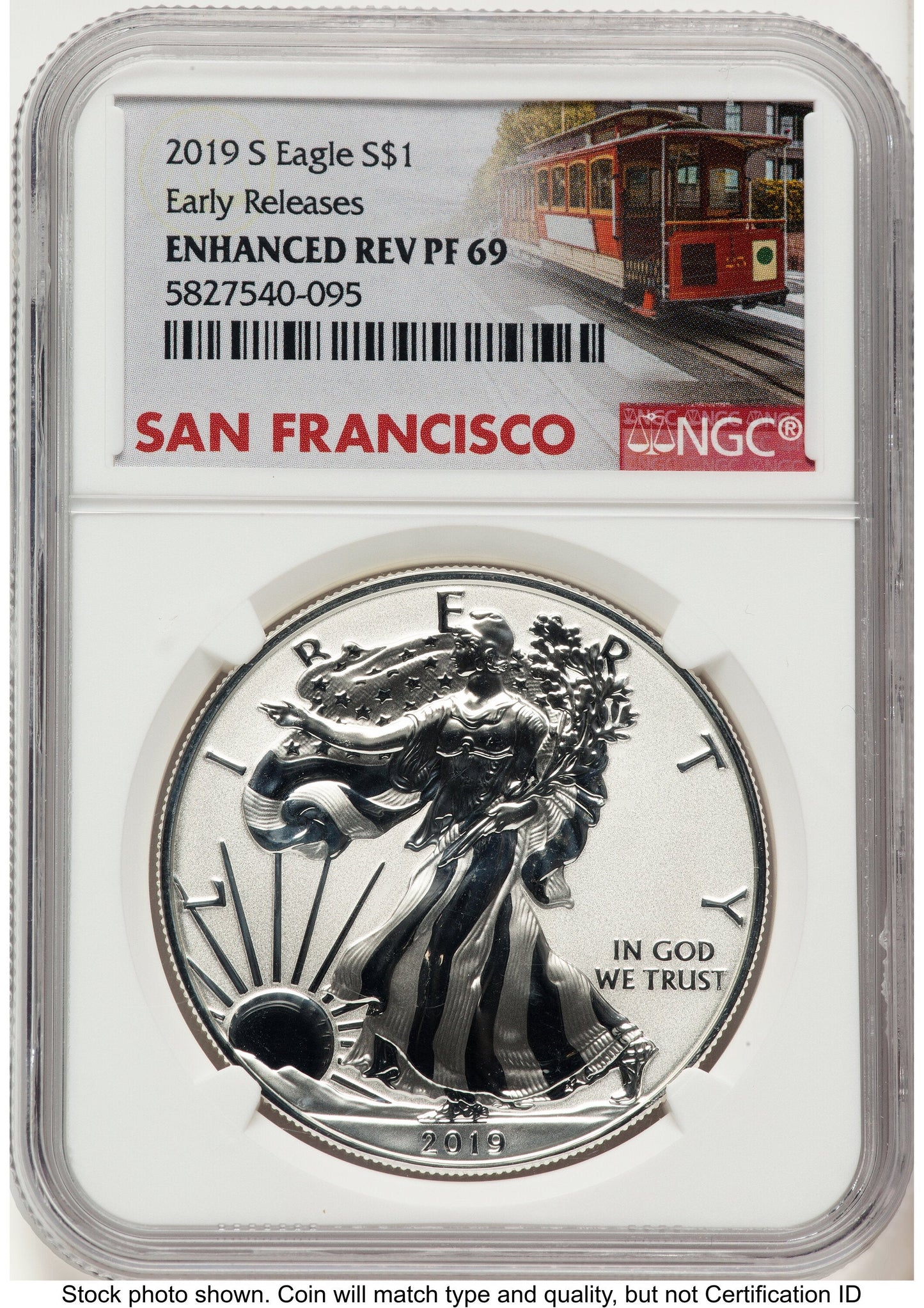 2019-S Enhanced Reverse Proof Silver Eagle 1 oz ER Trolley Label NGC PF69