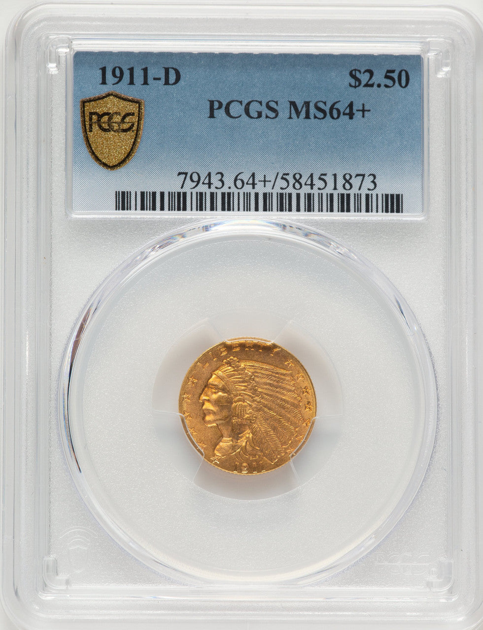 1911-D $2.50 Indian Quarter Eagle PCGS MS64+