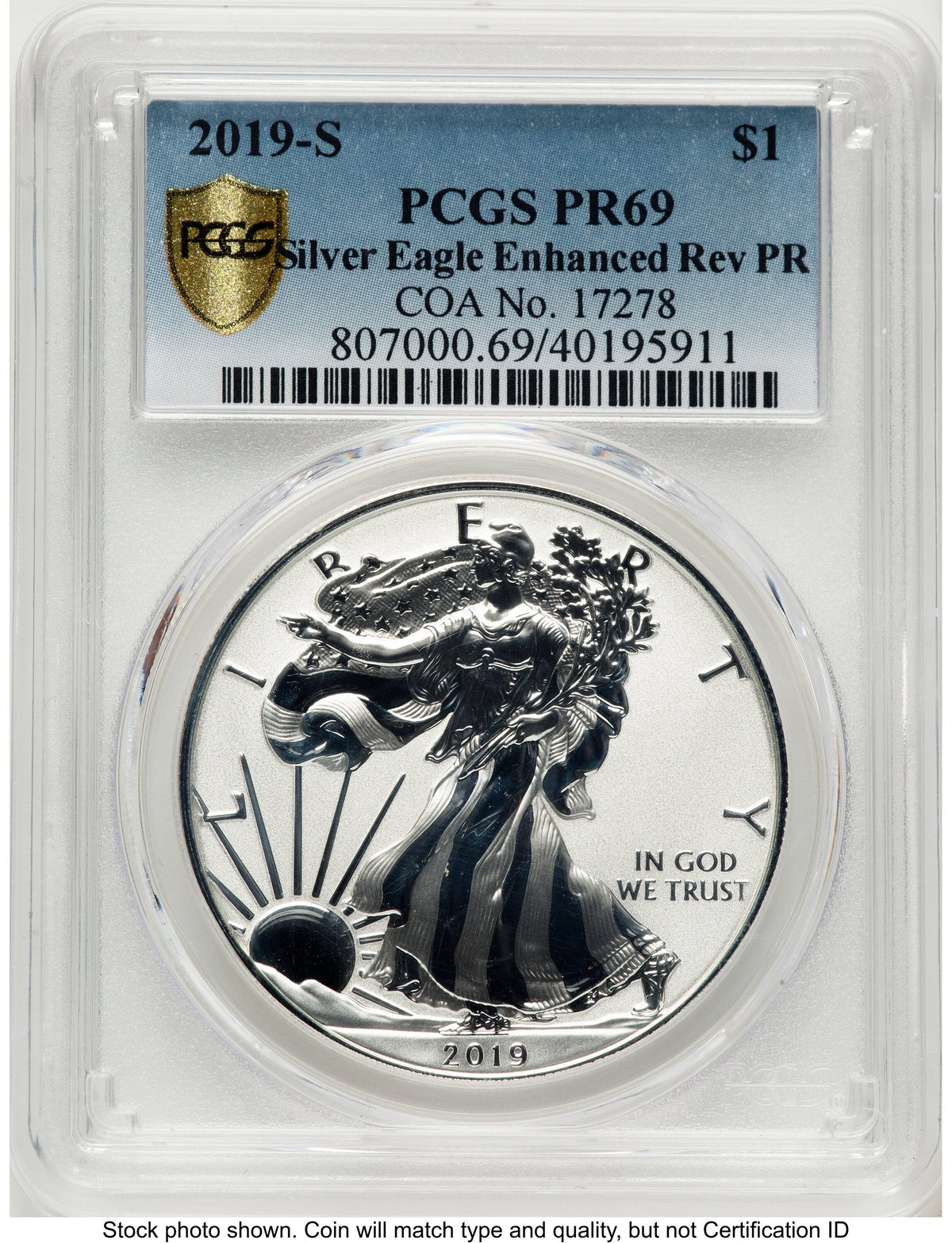 2019-S Enhanced Reverse Proof Silver Eagle 1 oz Blue Gradient PCGS PR69
