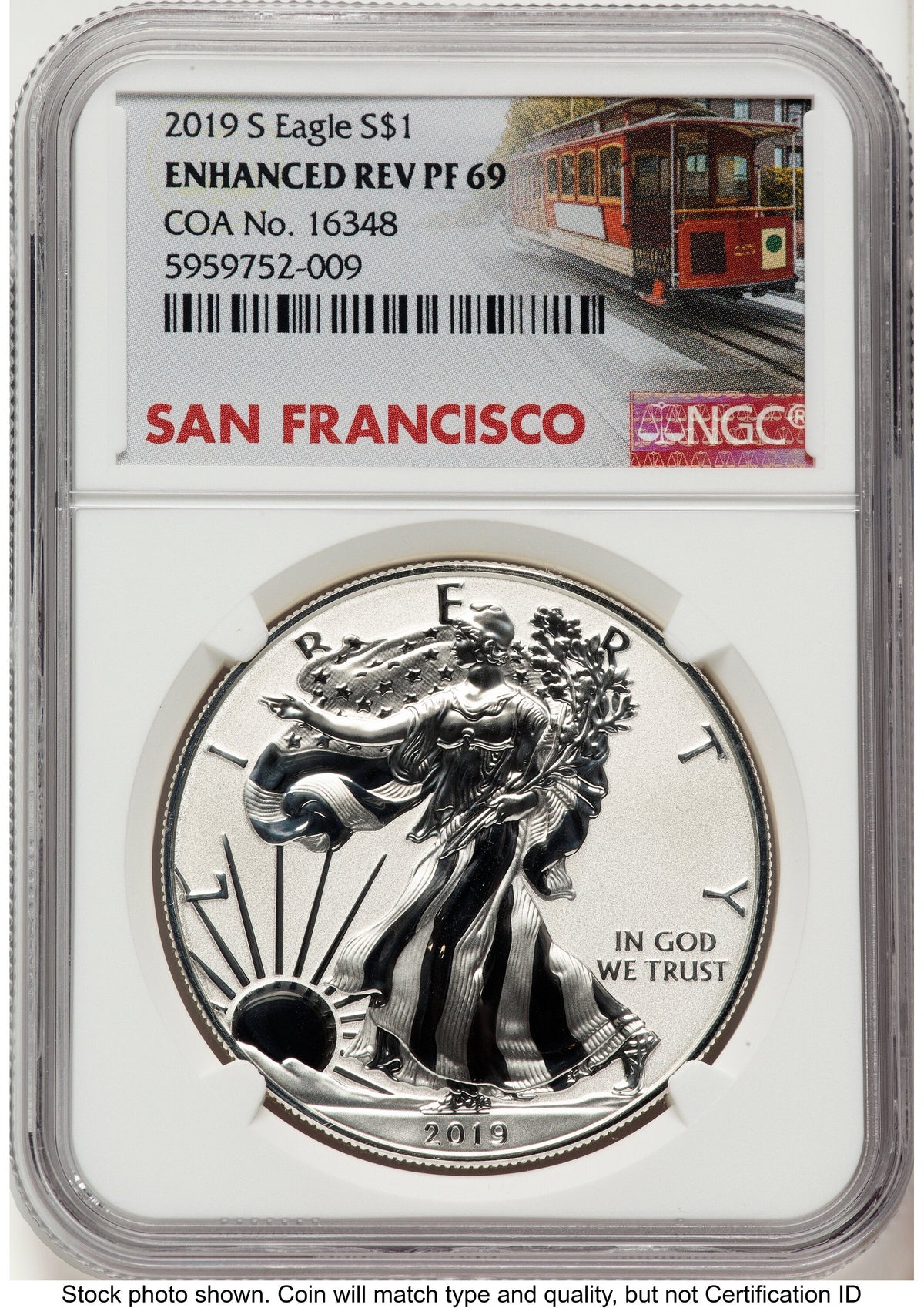 2019-S Enhanced Reverse Proof Silver Eagle 1 oz Trolley Label NGC PF69