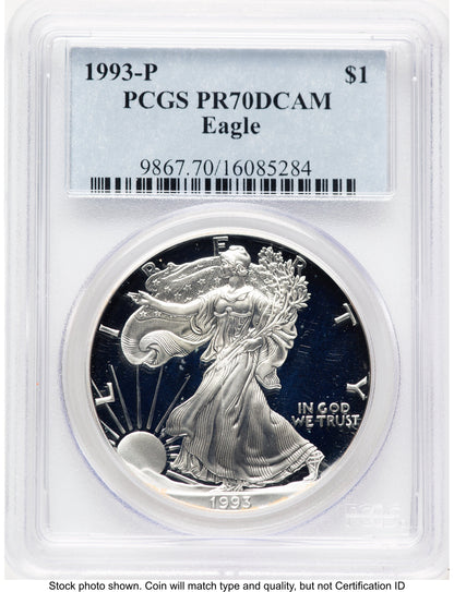 1993-P Proof Silver Eagle 1 oz Blue Label PCGS PR70