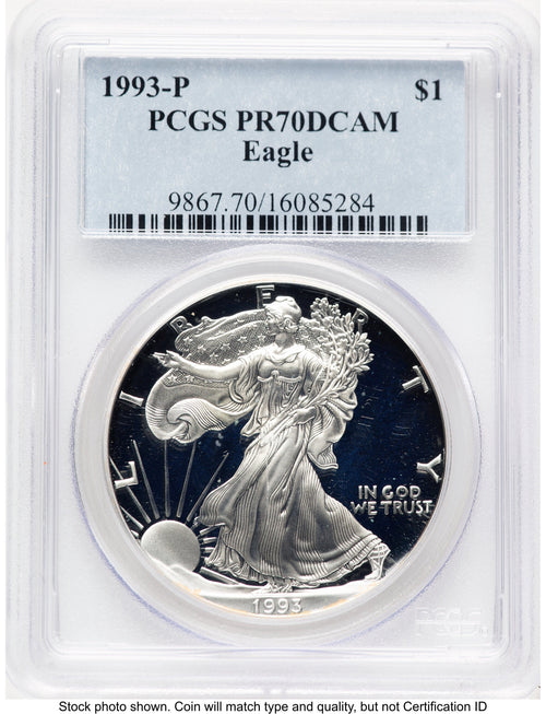 1993-P Proof Silver Eagle 1 oz Blue Label PCGS PR70