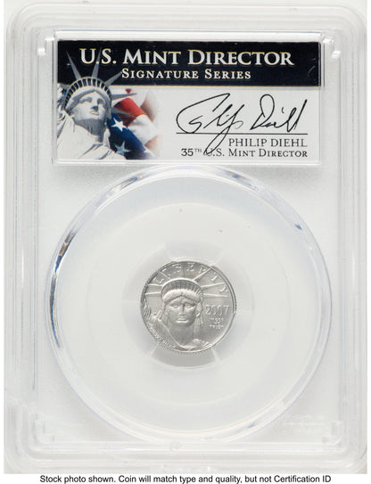 2007-W Burnished Platinum Eagle 1/10 oz Philip Diehl PCGS MS70