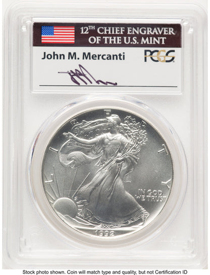 1992 Silver Eagle John PCGS MS70 Mercanti