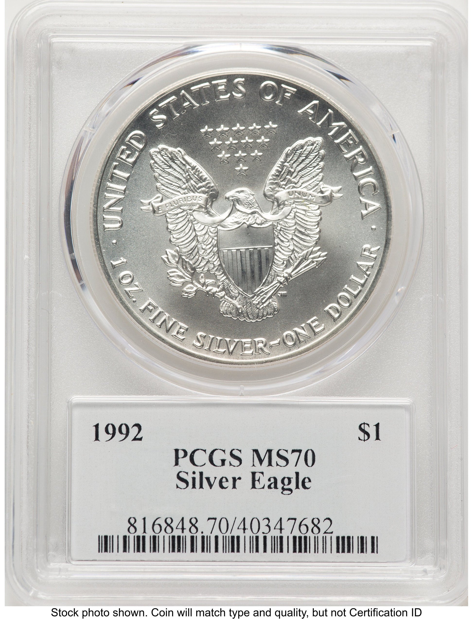 1992 Silver Eagle John PCGS MS70 Mercanti