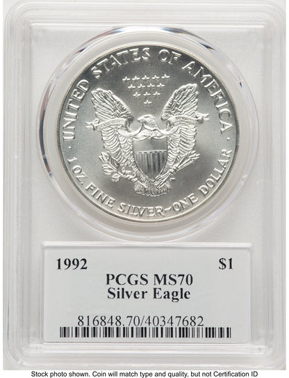 1992 Silver Eagle John PCGS MS70 Mercanti