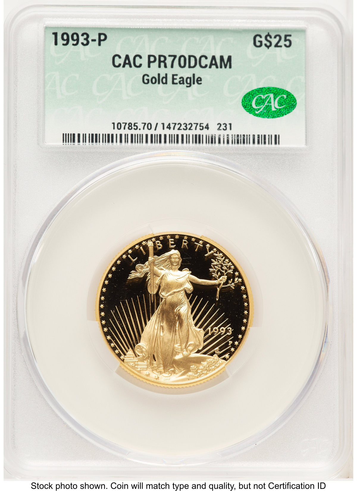1993-P Proof Gold Eagle 1/2 oz Non Designation CACG PR70