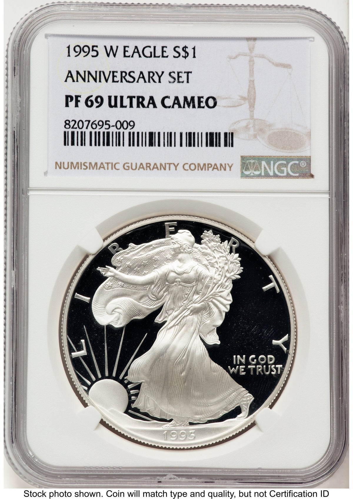 1995-W Proof Silver Eagle 1 oz Brown Label NGC PF69