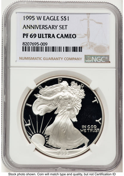 1995-W Proof Silver Eagle 1 oz Brown Label NGC PF69