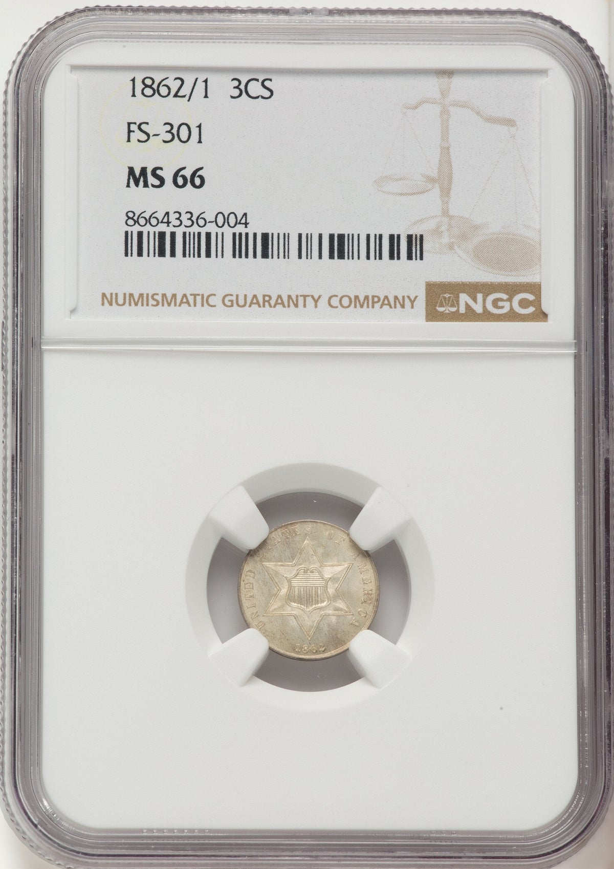 1862/1 3CS FS-301 Three Cent Silver NGC MS66