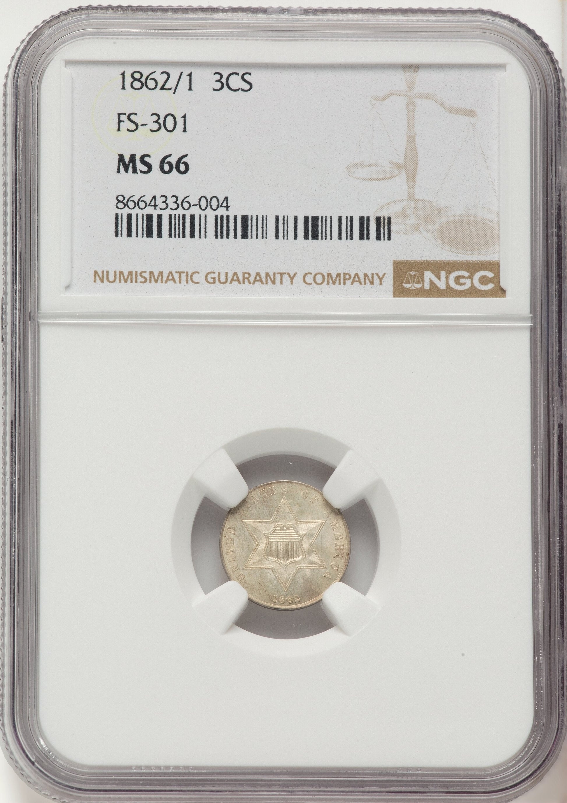 1862/1 3CS FS-301 Three Cent Silver NGC MS66