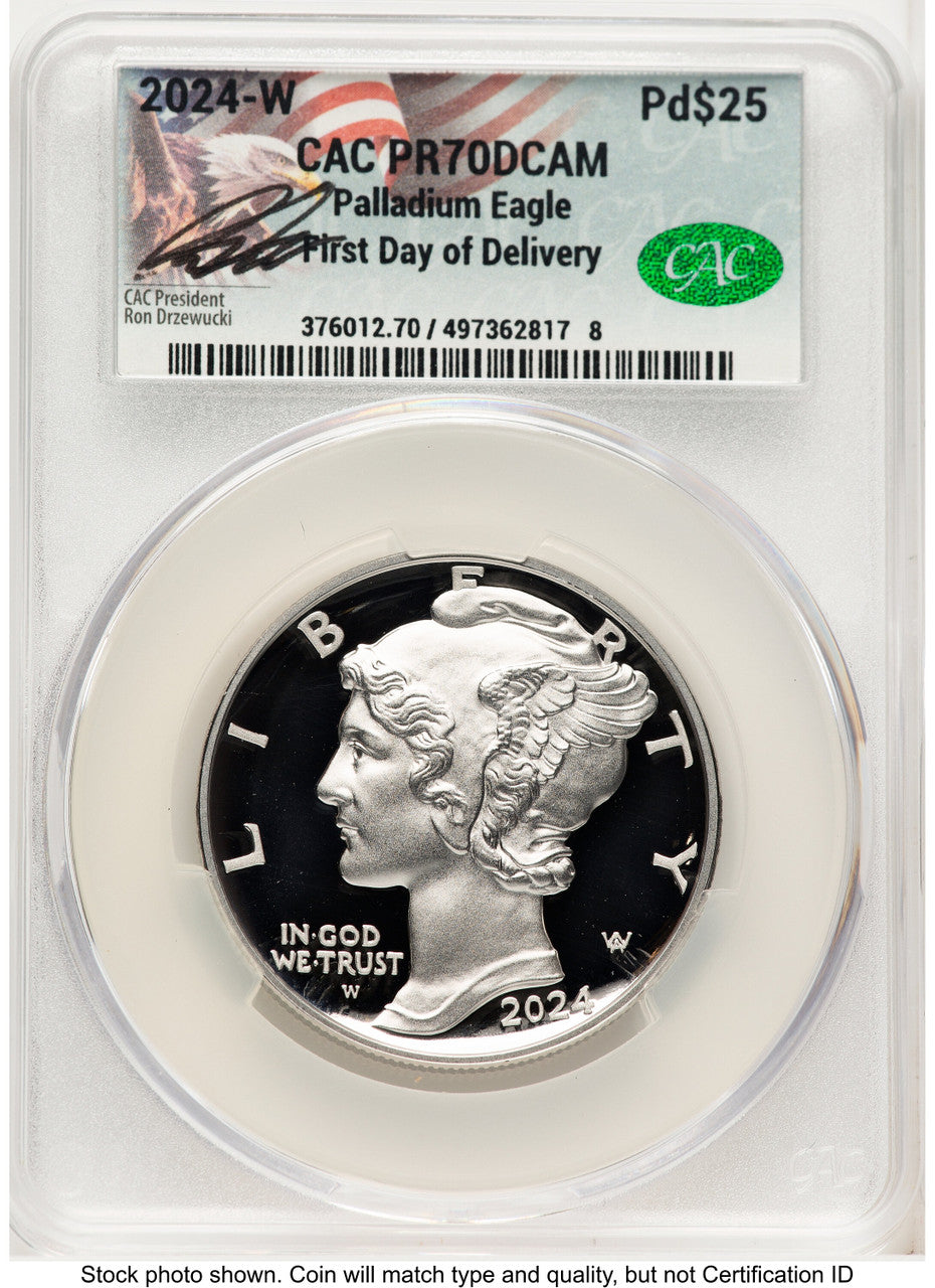 2024-W Palladium Eagle 1 oz First Day of Delivery Ron Drzewuki CACG PR70 (771963050)