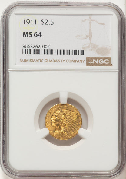 1911 $2.50 Indian Quarter Eagle NGC MS64