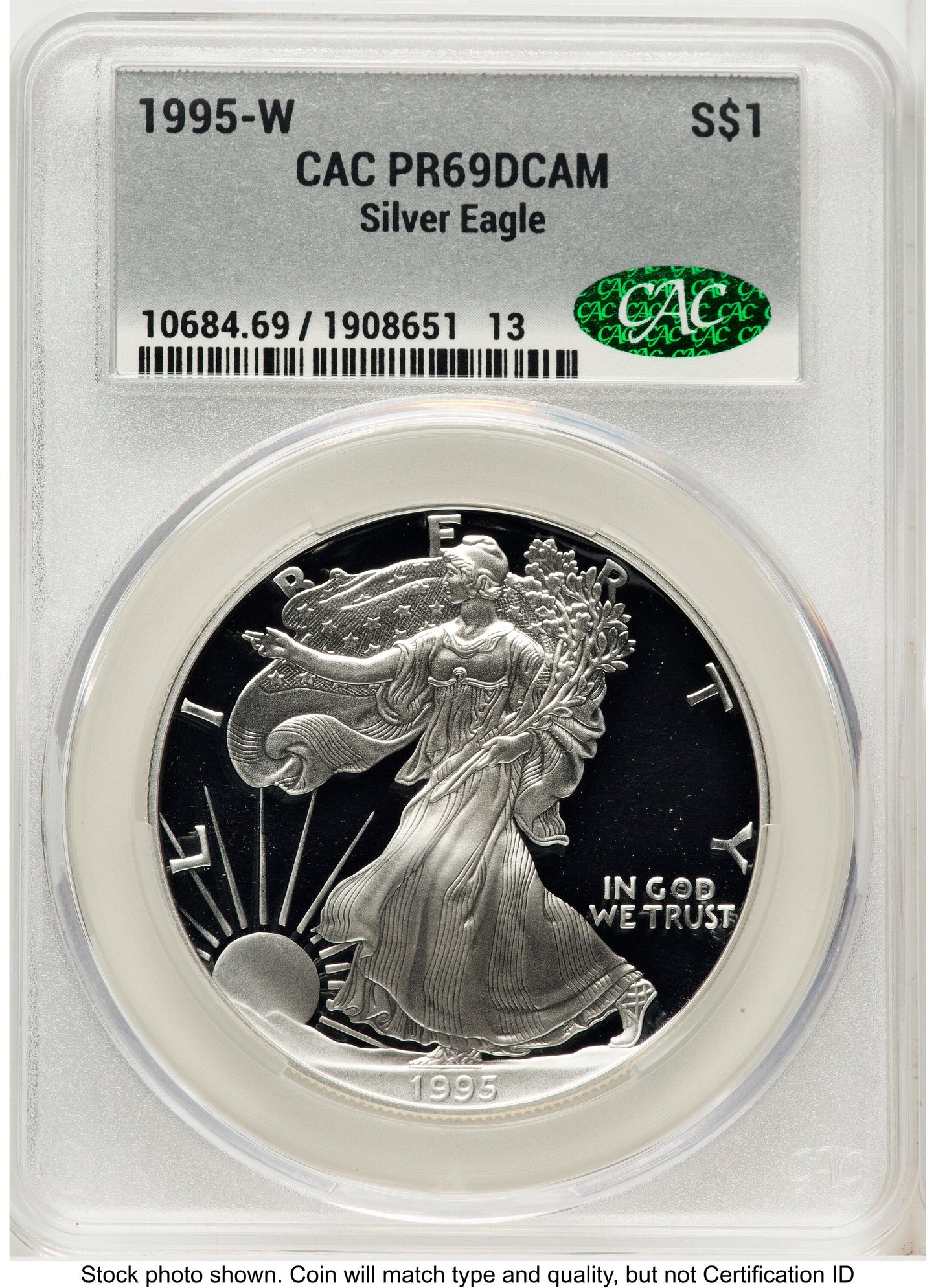 1995-W Proof Silver Eagle 1 oz Silver Label CACG PR69