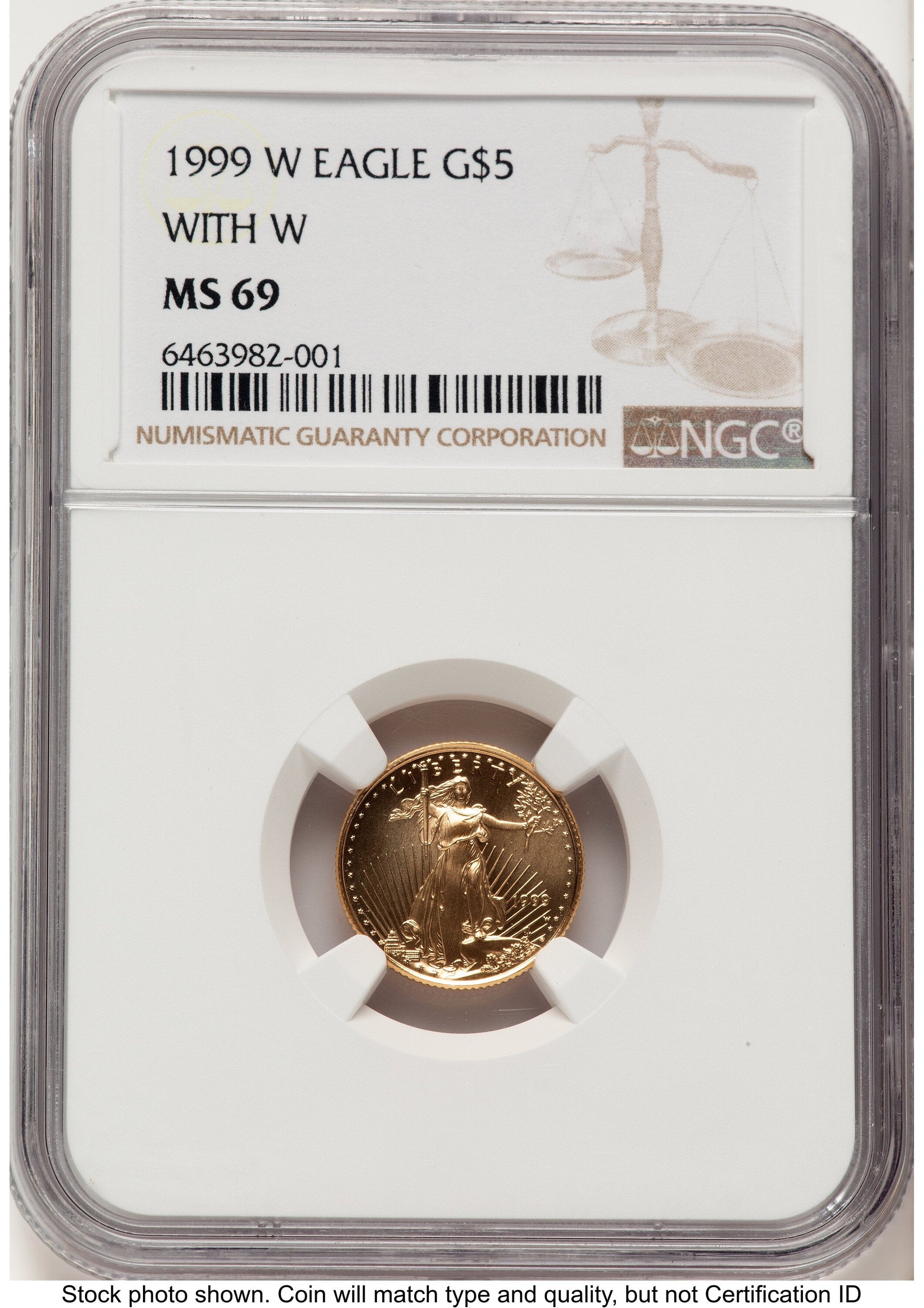 1999-W Gold Eagle 1/10 oz Unfinished Proof Dies Brown Label NGC PF69