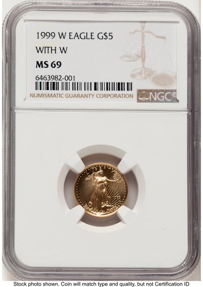 1999-W Gold Eagle 1/10 oz Unfinished Proof Dies Brown Label NGC PF69