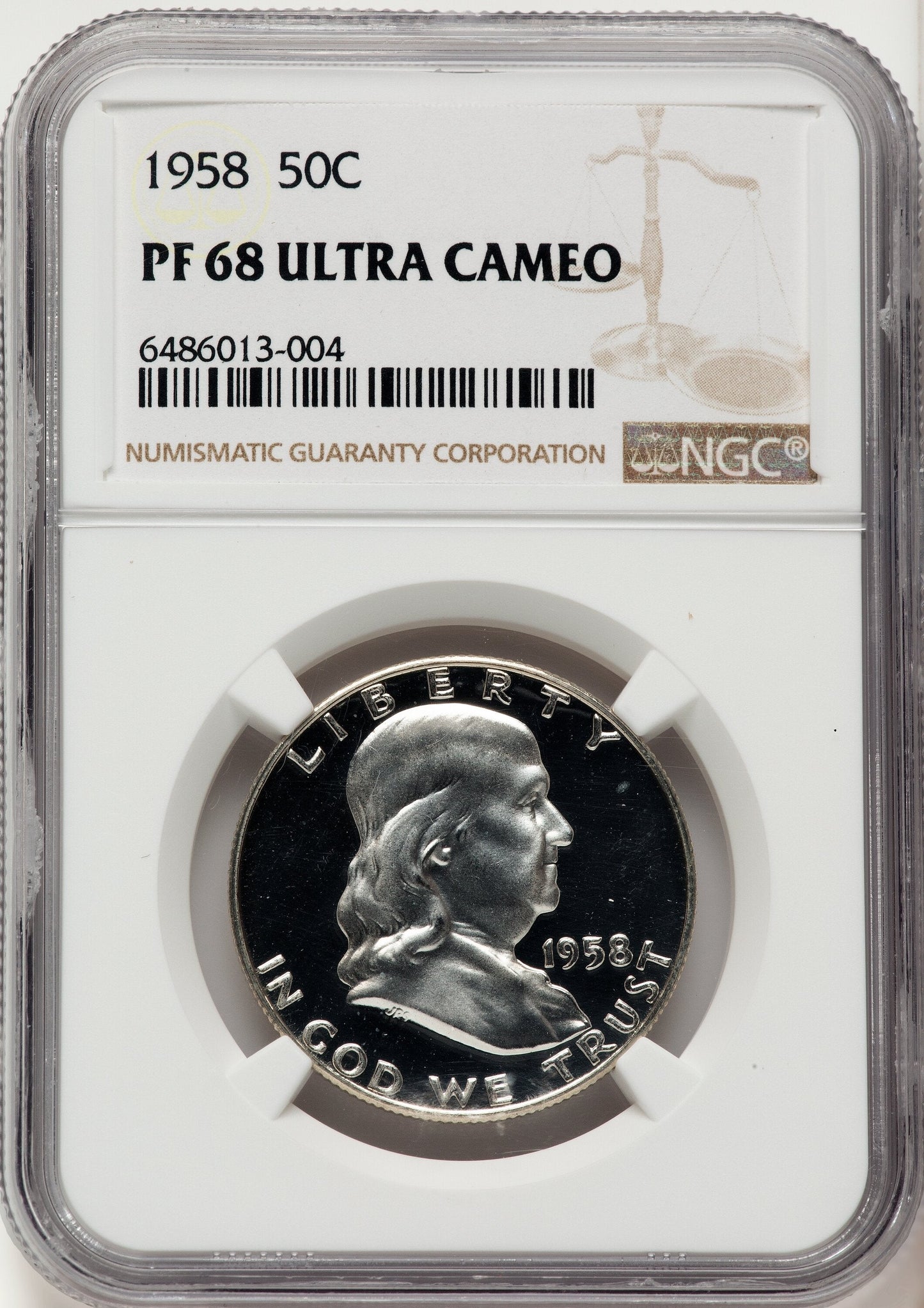 1958 50C Proof Franklin Half Dollar NGC PR68