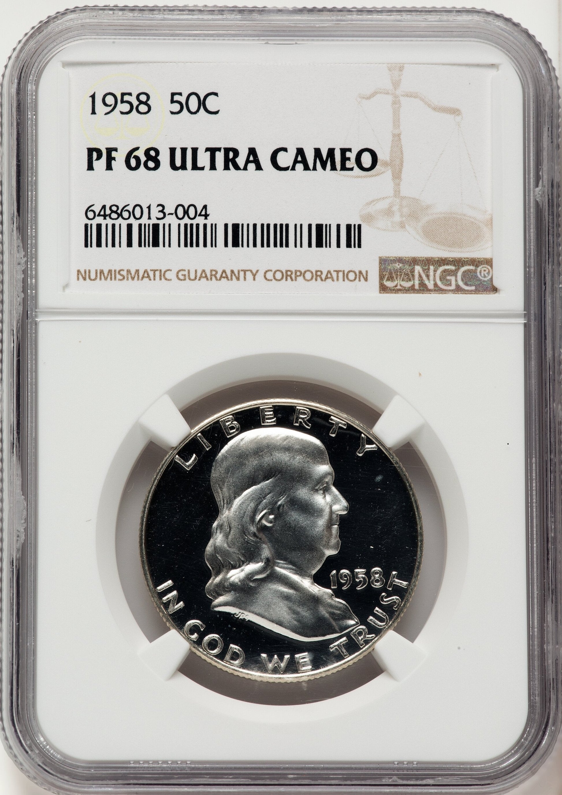 1958 50C Proof Franklin Half Dollar NGC PR68