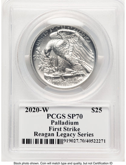2020-W Palladium Eagle 1 oz Burnished FS Reagan Legacy Series Michael Reagan Picture PCGS MS70