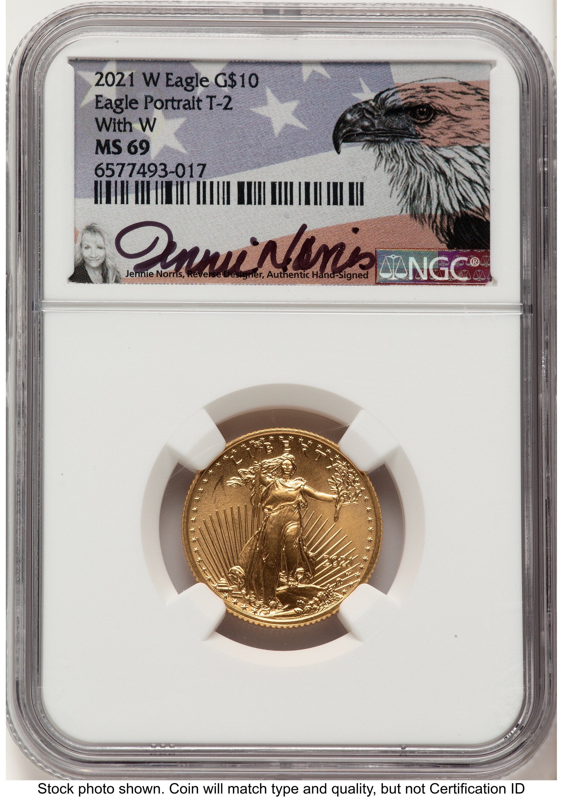 2021-W TY2 Gold Eagle 1/4 oz Unfinished Proof Dies Jennie Eagle Flag NGC PF69 Norris