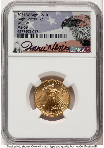2021-W TY2 Gold Eagle 1/4 oz Unfinished Proof Dies Jennie Eagle Flag NGC PF69 Norris