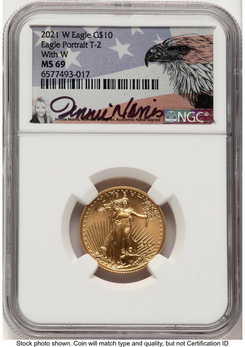 2021-W TY2 Gold Eagle 1/4 oz Unfinished Proof Dies Jennie Eagle Flag NGC PF69 Norris