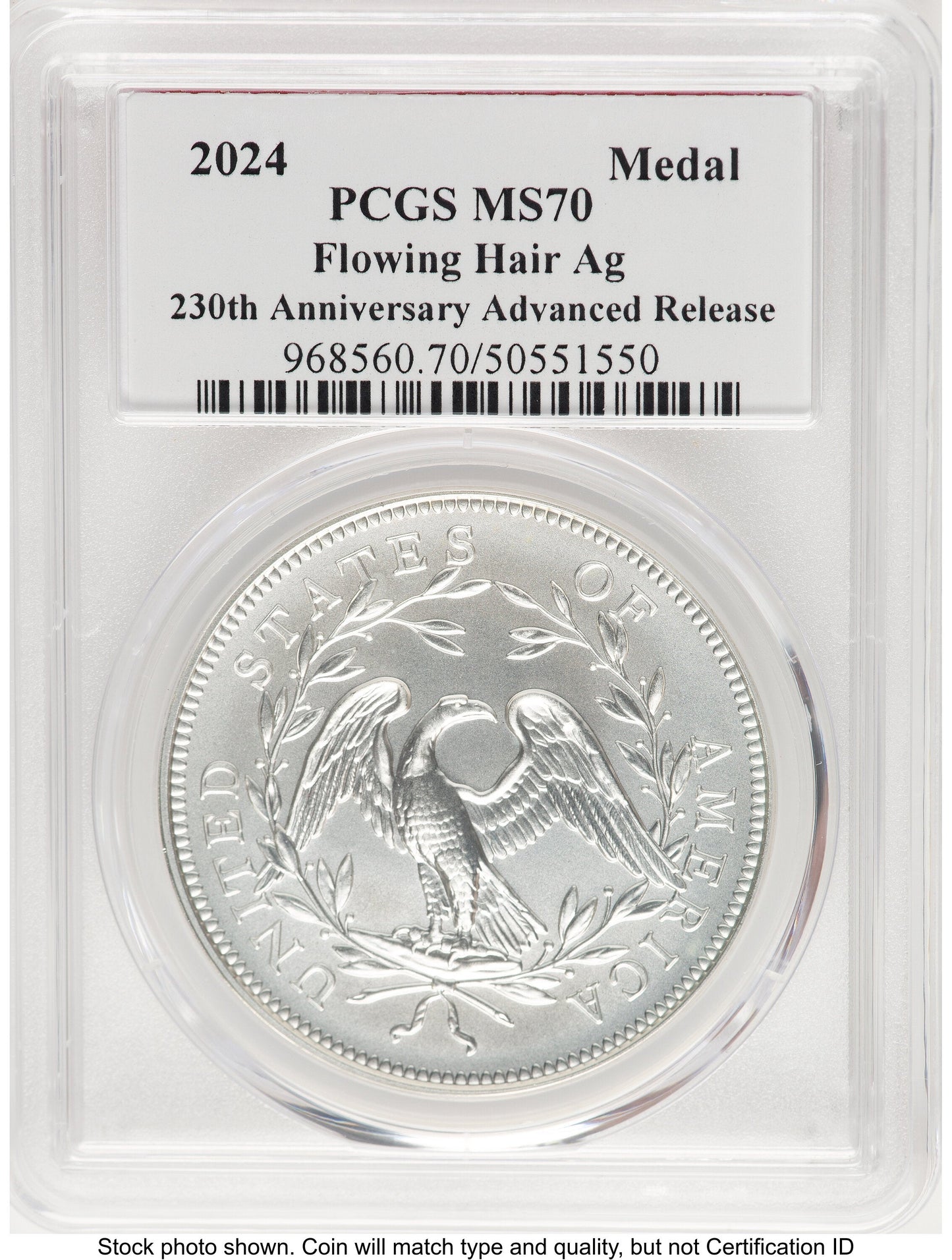 2024-(P) Silver 230th Anniversary Flowing Hair Medal AR John Dannreuther Modern Commemoratives PCGS MS70