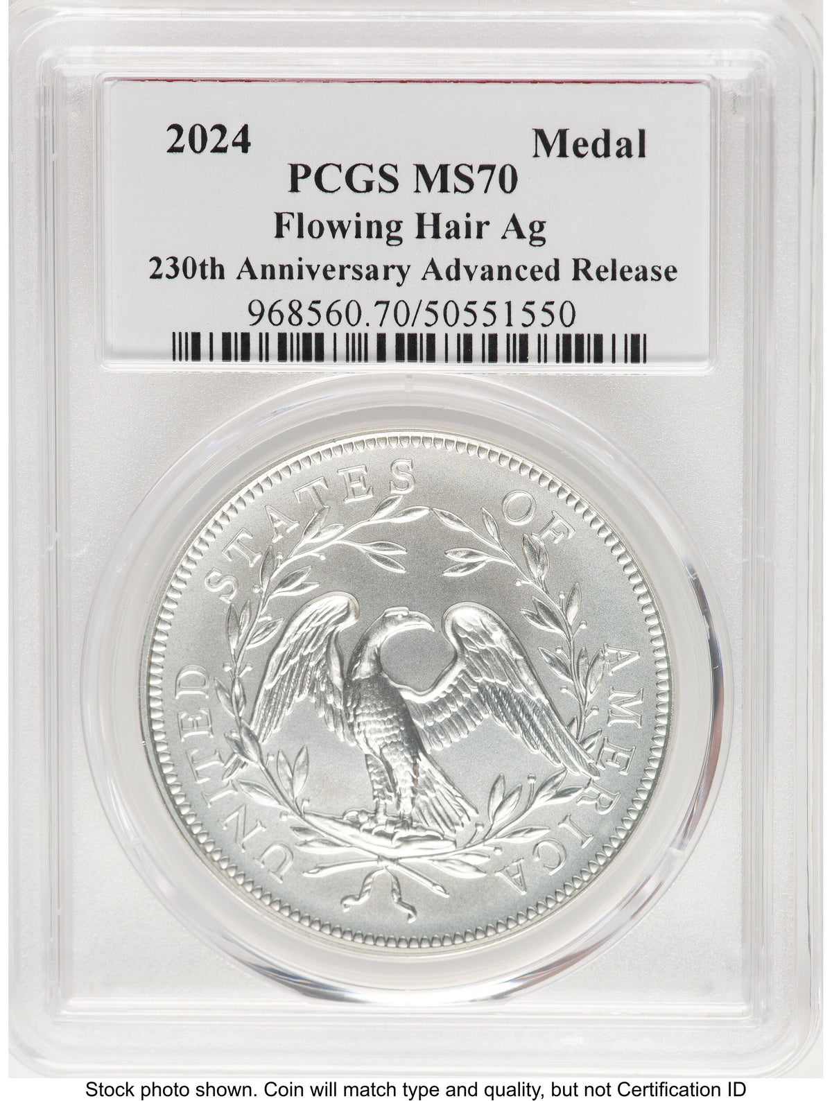 2024-(P) Silver 230th Anniversary Flowing Hair Medal AR John Dannreuther Modern Commemoratives PCGS MS70