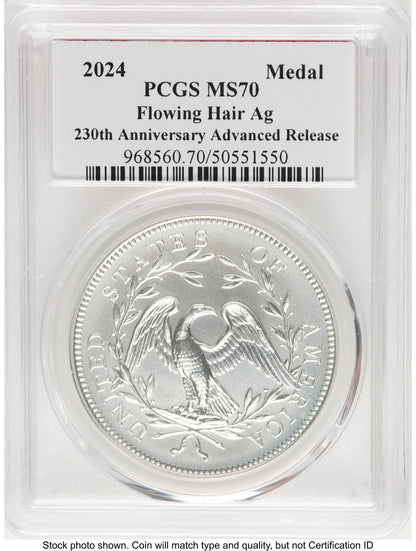 2024-(P) Silver 230th Anniversary Flowing Hair Medal AR John Dannreuther Modern Commemoratives PCGS MS70