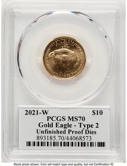 2021-W TY2 Gold Eagle 1/4 oz Unfinished Proof Dies George Casey PCGS PR70
