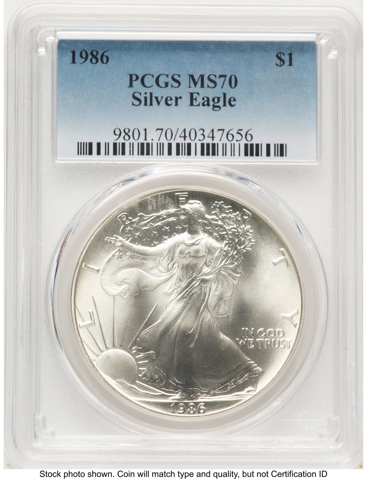 1986 Silver Eagle Blue Gradient PCGS MS70