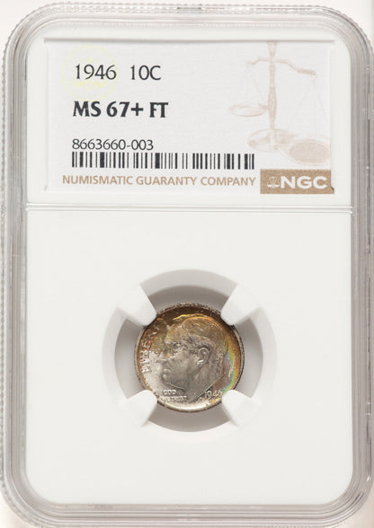 1946 10C FB Roosevelt Dime NGC MS67+