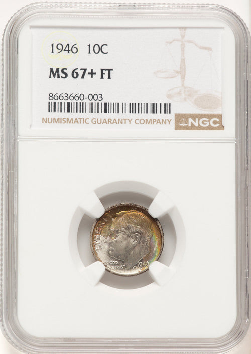 1946 10C FB Roosevelt Dime NGC MS67+